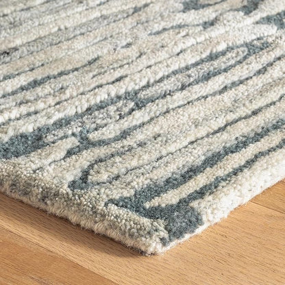 Dash and Albert Malone Everglade Hand Tufted Wool Rug, 5 X 8 Feet, Blue Graphic Pattern - Premium Luxury Hotel Quality Soft Breathable Hypoallergenic Machine Washable Easy Care All Season