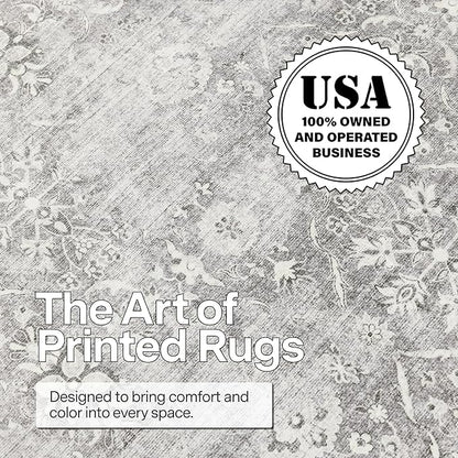 ReaLife Rugs Machine Washable Area Rug - Living Room Bedroom Bathroom Kitchen Entryway Office - Padded Low Pile Stain Resistant Premium - Boho Farmhouse Vintage - Noor - Silver Ivory 7'6" x 9'6"