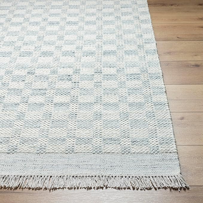 Mark&Day Wool Rugs, 2x3 Clinten Solid and Border Light Slate Checkered Rug, Cream Grey Carpet for Living Room, Bedroom or Kitchen (2' x 3')