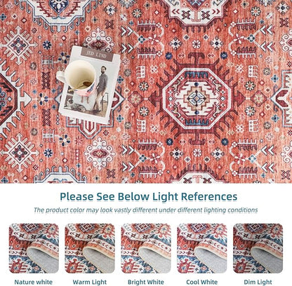 Dripex 8x10 Area Rugs - Stain Resistant Washable Rug Distressed Rugs for Living Room Dining Room Bedroom Anti-Slip Low-Pile and Soft Accent Rug Farmhouse Office Home Decor, Pet & Child Friendly