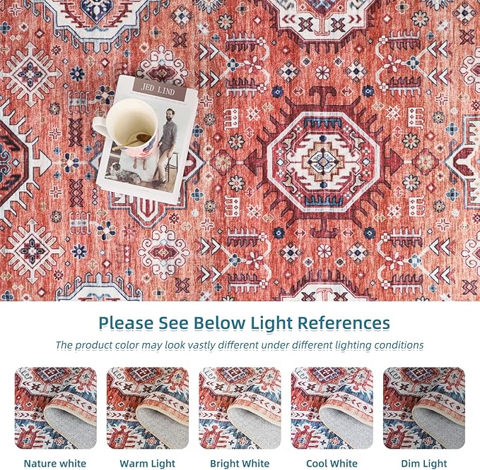 Dripex Vintage 5x7 Area Rugs - Large Washable Area Rug for Living Room Bedroom Oriental Medallion Floral Print Floor Carpet Low-Pile Indoor Soft Non-Slip Accent Rug Farmhouse Home Office Decor
