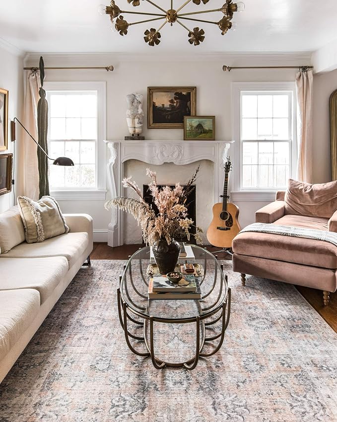 Loloi Skye Collection SKY-01 Blush/Grey 7' x 9' Oval Area Rug