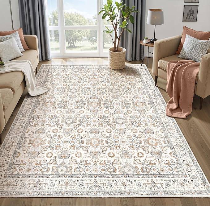 WITSHOCK Living Room Area Rugs 7x9: Soft Non-Slip Backing Washable Rugs Vintage Large Carpet for Bedroom Office Dining Room Kitchen Stain Resistant Home Decor Rug