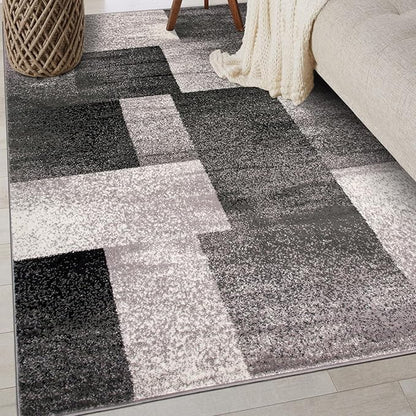 Rugshop Gray Contemporary Distressed Boxes Area Rug, Soft & Non-Shedding Accent for Small Living Room, Bedroom and Home Office, 3' x 5'