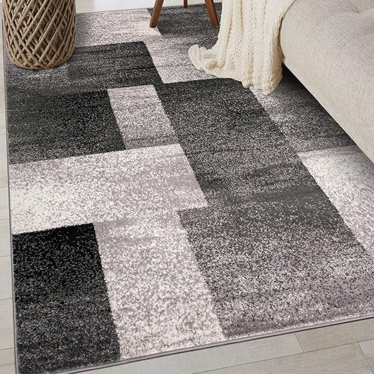Rugshop Gray Contemporary Distressed Boxes Area Rug, Soft & Non-Shedding Accent for Small Living Room, Bedroom and Home Office, 3' x 5'