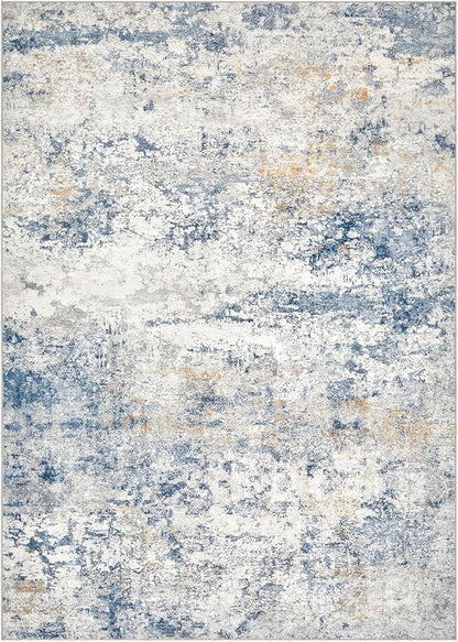 Area Rug Living Room Rugs - 4x6 Abstract Large Soft Indoor Washable Rug Neutral Modern Low Pile Carpet for Bedroom Dining Room Farmhouse Home Office - Blue