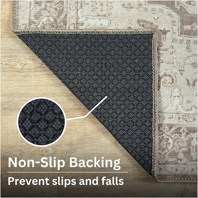 Bloom Rugs Washable Non-Slip 3' x 5' Rug - Light Brown Traditional Medallion Area Rug for Living Room, Bedroom, Dining Room, and Kitchen - Exact Size: 3' x 5'