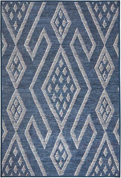 Dash & Albert Guthrie Navy Machine Washable Rug, 7.5 X 9.5 Feet, Blue Geometric Pattern