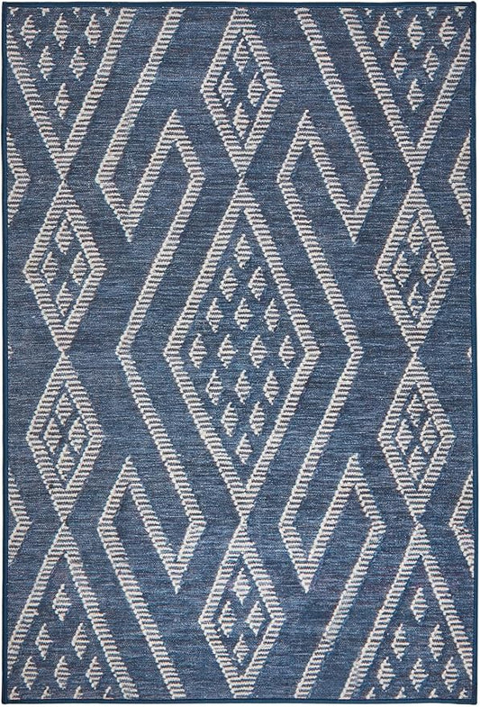 Dash & Albert Guthrie Navy Machine Washable Rug, 7.5 X 9.5 Feet, Blue Geometric Pattern