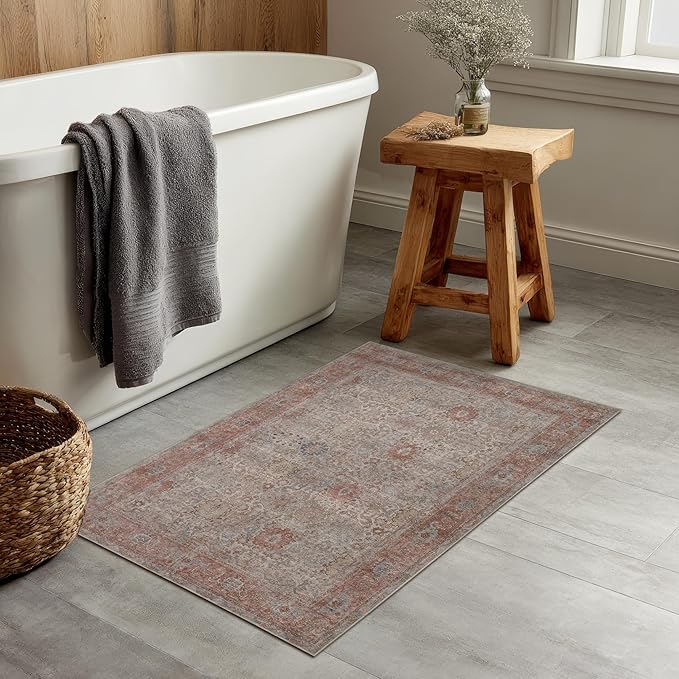 Kuden 2x3 Small Rug, Machine Washable, Non-Slip Backing, Vintage Style, Soft, Low Pile, Area Rugs for Entryway Kitchen Indoor Entrance