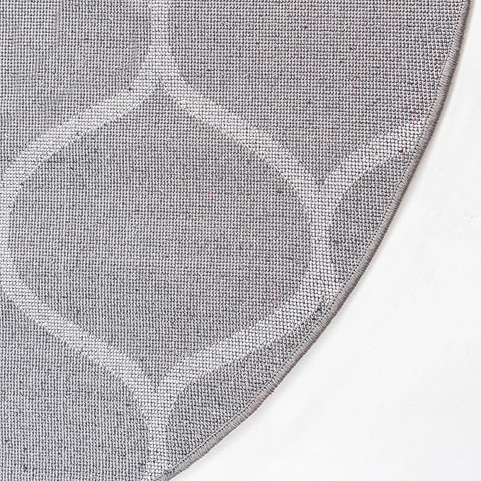 Rugs.com Lattice Frieze Collection Rug – 6' Round Dark Gray Medium Rug Perfect for Kitchens, Dining Rooms