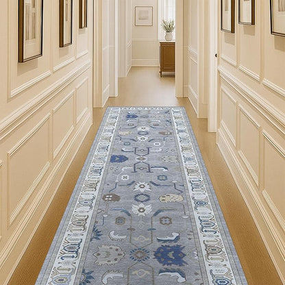Fame Living Grey Oushak Rug, Modern Rugs, Vintage, Turkish, Eclectic, Floral, Pastel, Washable, Small Throw, Accent Area Rug for Living Room, Bedroom, Kitchen, Bathroom, 2'5"x4'9