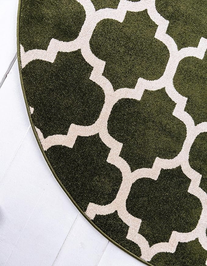 Rugs.com Lattice Collection Rug – 6 Ft Round Dark Green Medium Rug Perfect for Kitchens, Dining Rooms