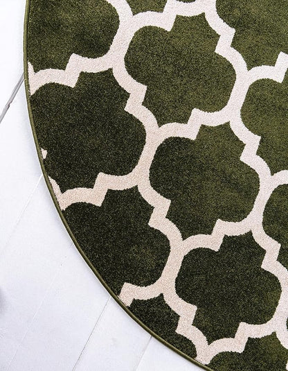 Rugs.com Lattice Collection Rug – 6 Ft Round Dark Green Medium Rug Perfect for Kitchens, Dining Rooms
