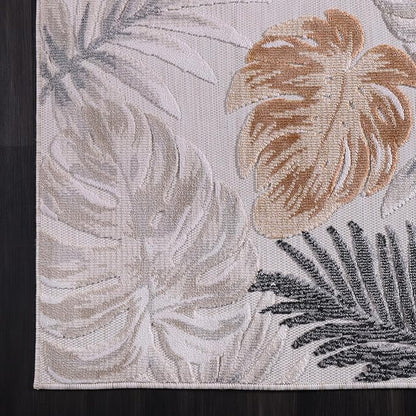 CAMILSON Indoor Outdoor Rug, Yellow 5x7 Leaf Tropical Botanical Area Rugs for Indoor and Outdoor patios, Easy-Cleaning Non-Shedding Living Room, Garden and Kitchen Washable Outside Carpet (5 x 7)