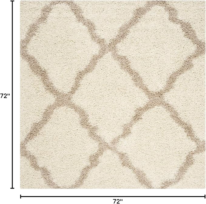 SAFAVIEH Dallas Shag Collection Area Rug - 6' Square, Ivory & Beige, Trellis Design, Non-Shedding & Easy Care, 1.5-inch Thick Ideal for High Traffic Areas in Living Room, Bedroom (SGD257B)