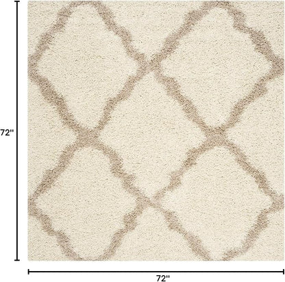 SAFAVIEH Dallas Shag Collection Area Rug - 6' Square, Ivory & Beige, Trellis Design, Non-Shedding & Easy Care, 1.5-inch Thick Ideal for High Traffic Areas in Living Room, Bedroom (SGD257B)