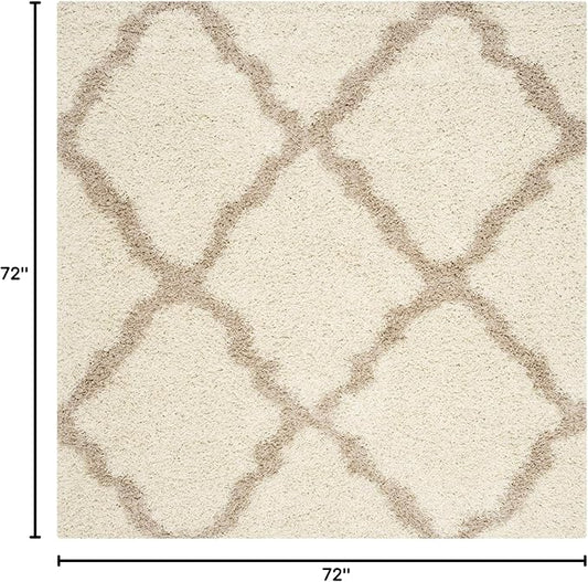 SAFAVIEH Dallas Shag Collection Area Rug - 6' Square, Ivory & Beige, Trellis Design, Non-Shedding & Easy Care, 1.5-inch Thick Ideal for High Traffic Areas in Living Room, Bedroom (SGD257B)