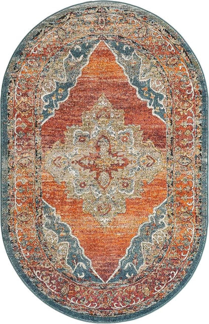 Unique Loom Isabella Collection Area Rug - Rossellini (5' 1" x 8' Oval, Rust Red/ Beige)
