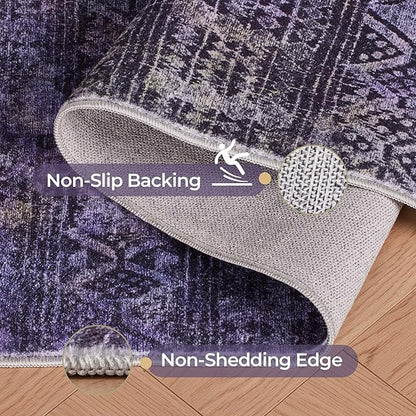 Kokia Abstract Area Rugs Washable Indoor 6x9 Rug Boho Distressed Retro Low Pile Non-Slip Non-Shedding Black Gray Carpet Bedroom Living Room Dining Room, Oslo Nebula