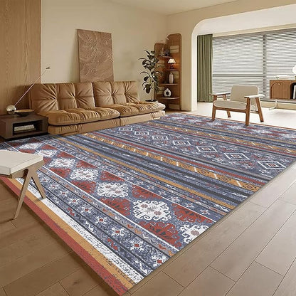 RUGSURE Washable Area Rugs 6' x 9' - 1/6 Thick - Moroccan-Inspired -Stain & Water Resistant Non-Slip - Resistant Rug for Living Room, Bedroom, Nursery, Pet & Child Friendly (Blue and Red)