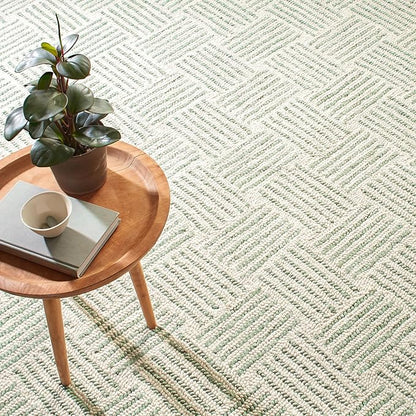 Dash & Albert Layers Desert Sage Hand Hooked Wool Rug, 9.5 X 13.5 Feet, Green Geometric Pattern - Premium Luxury Hotel Quality Soft Breathable Hypoallergenic Machine Washable Easy Care All Season