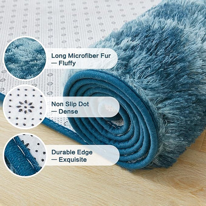 Andency Soft Area Rugs for Living Room Bedroom, 5x8 Fluffy Shaggy Bedside Rug, Non-Slip Large Shag Fuzzy Plush Carpets for Bedroom Kids Dorm Nursery Home Decor Aesthetic, Tie-Dyed Navy Blue