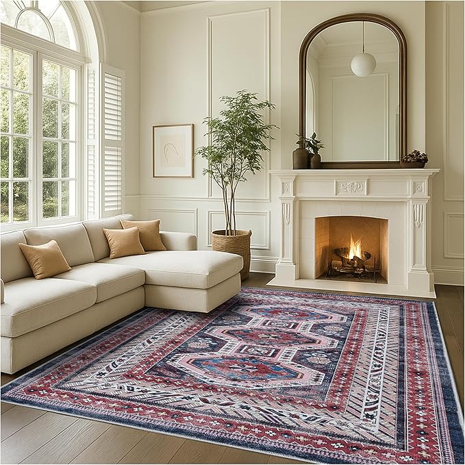 Fame Rugs Turkish Rug. Washable Vintage Oriental Antique Inspired Traditional Doormat Small Modern Area Rugs Luxury Entryway Entry Bedroom Bathroom Kitchen (400RN, 2'5 x 9'8)