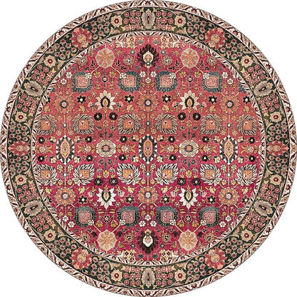 vivorug Round Rug 6ft Vintage Round Area Rug Non-Slip Indoor Carpet for Living Room Bedroom Entryway, Stain Resistant Home Decor Circle Rug, Cherry Red/Spice