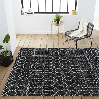 JONATHAN Y Boho Vintage Diamond Black/Ivory Indoor Area Rug 8X10 ft, Moroccan Hype for Living Room, Bedroom, Kitchen, Office, Easy-Cleaning, High Traffic, Pet-Friendly, Non-Shedding (MOH101D-8)