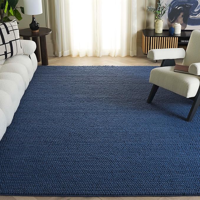 SAFAVIEH Area Rug 8x10 - Natura Collection - Large - Navy & Blue, Handmade Wool Blend, Textured Design, Ideal for Living Room, Bedroom, Dining Space (NAT620M)