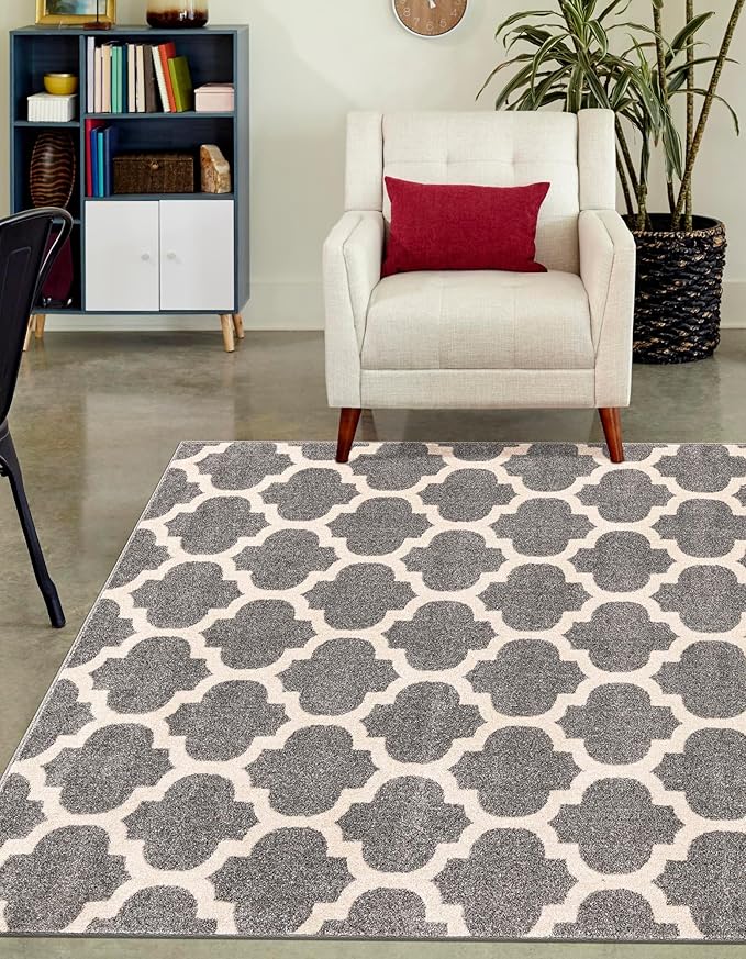 Rugs.com Lattice Collection Rug – 8x11 Dark Gray Medium-Pile Rug Perfect for Living Rooms, Large Dining Rooms, Open Floorplans