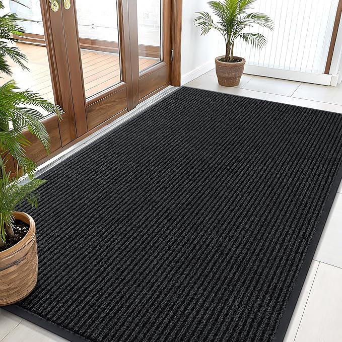 OLANLY Front Door Mat Indoor Outdoor Entrance, Waterproof Heavy Duty Doormat, Fade Resistant, Low Profile, Easy Clean Patio Porch Welcome Floor Mats for Entry, 59x30, Black