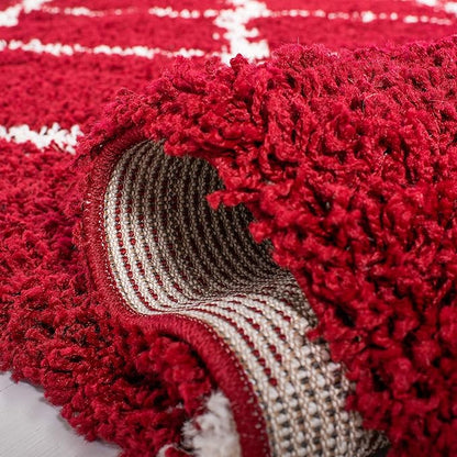 SAFAVIEH Dallas Shag Collection Area Rug - 6' Square, Red & Ivory, Trellis Design, Non-Shedding & Easy Care, 1.5-inch Thick Ideal for High Traffic Areas in Living Room, Bedroom (SGD257Q)