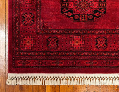 Unique Loom Tekke Collection Over-Dyed Saturated Traditional Torkaman Area Rug (5' 0 x 8' 0 Rectangular, Red/Black)