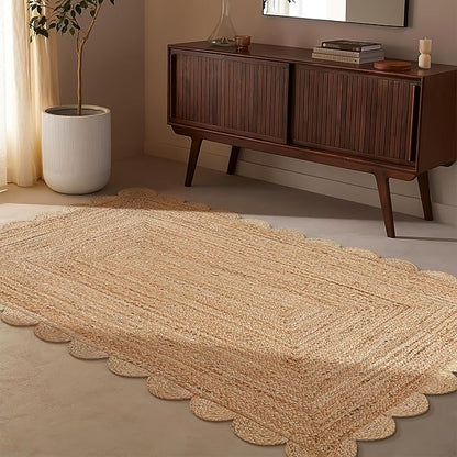 Savi Home Scalloped Jute Rug 4'x6' – Handwoven Natural Area Rug, Farmhouse Boho Style, Eco-Friendly Reversible Carpet for Living Room, Bedroom, Entryway, Dining Room Décor