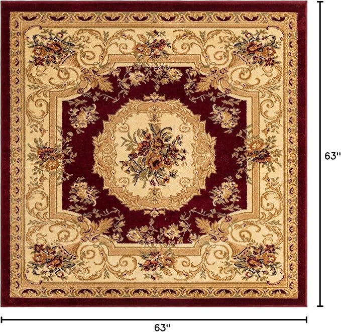 Unique Loom Versailles Collection Traditional Classic Floral Motif Area Rug (5' 0 x 5' 0 Square, Burgundy/Ivory)