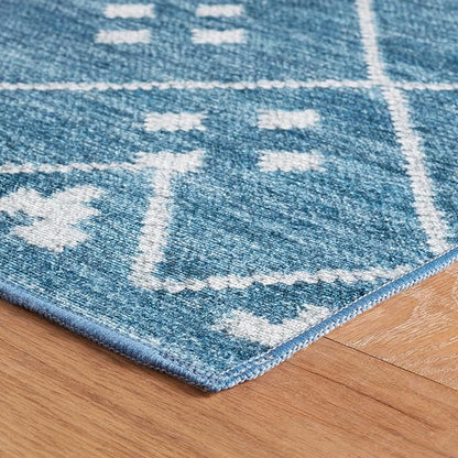 Dash & Albert Kota Indigo Machine Washable Rug, 7.5 X 9.5 Feet, Blue Geometric Pattern