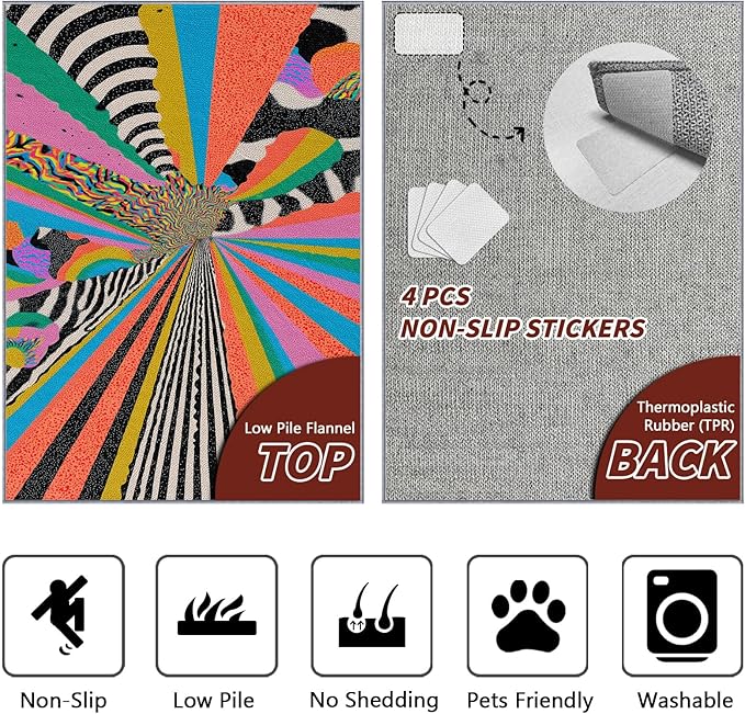 Graffiti Rug, Colorful Abstract Street Art Area Rug 6x8, Hippie Aesthetic Funky Low Pile Non Skip Carpets Home Decor #C087