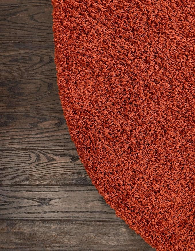 Unique Loom Solid Shag Collection Area Rug (5' 1" x 8' Oval, Terracotta)