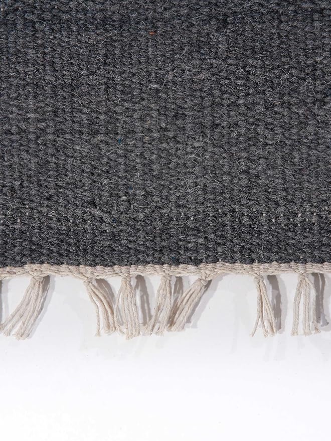 Rugsotic Carpets Hand Woven Flat Weave Kilim Wool ECO-Friendly Area Rugs - 10'x13', Rectangle Shape, Charcoal Color, Solid Plain Design, Low Pile Handmade Rugs for Living Room, Bed Room (D00111)