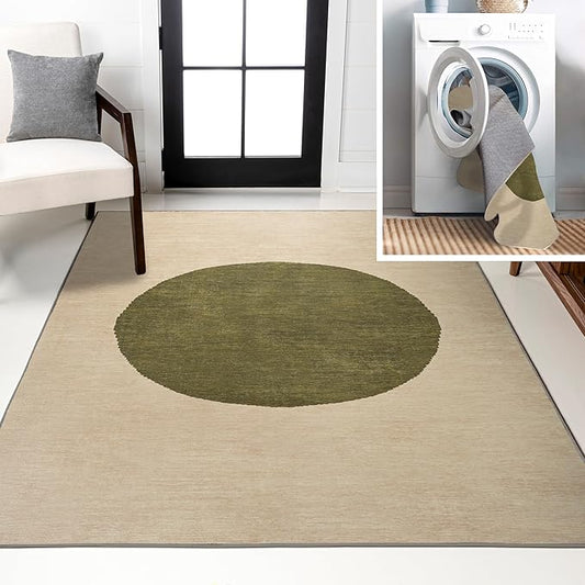 JONATHAN Y Machine Washable Cream/Green Indoor Area Rug 8X10 ft, Cirkel Minimalist Geometric Dot for Living Room, Bedroom, Kitchen, Office, Easy-Cleaning, Pet-Friendly, Non-Shedding WSH113C-8