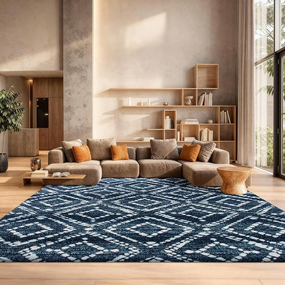 SAFAVIEH Adirondack Collection Area Rug - 8' Square, Navy & Ivory, Modern Diamond Distressed Design, Non-Shedding & Easy Care, Ideal for High Traffic Areas in Living Room, Bedroom (ADR131N)
