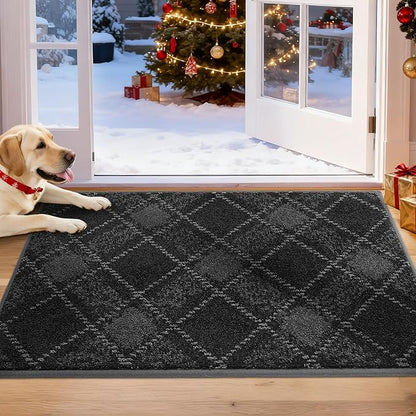 COSY HOMEER Plaid Door Mat 20" x 32",Dirt Trapper Entryway Rugs,Non-Slip Washable Farmhouse Doormat,Low Profile Welcome Mats for Paws Dark Grey