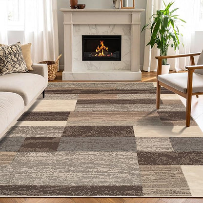 SUPERIOR Indoor Area Rug, Jute Backed, Modern Geometric Patchwork Floor Decor for Bedroom, Office, Living Room, Entryway, Hardwood Floors, Rockwood Collection, 9' x 12', Slate