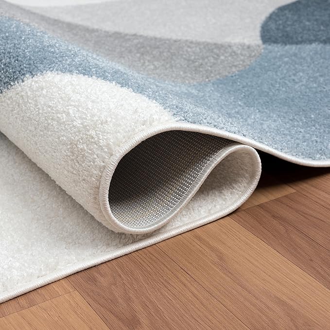 Abani Deco Collection Area Rug - Cream/Blue Mid-Century Design -6' x 9' - Easy to Clean - Durable for Kids and Pets - Non-Shedding - Medium Pile - Soft Feel - for Living Room, Bedroom & Office