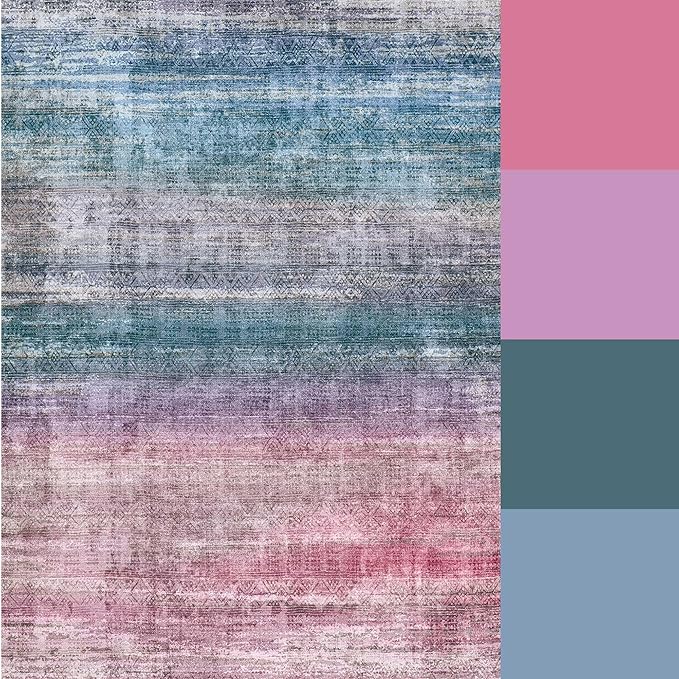 Kokia Abstract Area Rugs 8x10 Bedroom Soft Living Room Rugs Washable Distressed Vintage Comfy Red Carpet with Non-Slip Backing for Farmhouse Home Office Room Decor, Oslo Orchid