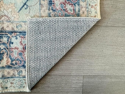 GLN Rugs Traditional Collection - Machine Washable Area Rug, Traditional Washable, Non Slip, Low Pile Chenille Rug, Living Room, Bedroom, Kitchen Rug (8' x 10' Light Blue)