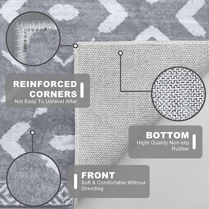 KILOCOCO Living Room Rug 5x7 Area Rug Printed Boho Washable Bedroom Rugs Non Slip Soft Large Moroccan Rubber Backed Indoor Rugs for Dining Room Office Farmhouse Geometric Carpet,Dark Grey