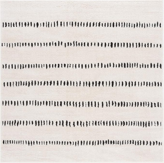 SAFAVIEH Melody Collection Square Rug - 6'7" Square, Ivory & Black, Modern Design, Ideal for High Traffic Areas in Bedroom, Dining Room & Kitchen (MEL114A-7SQ)